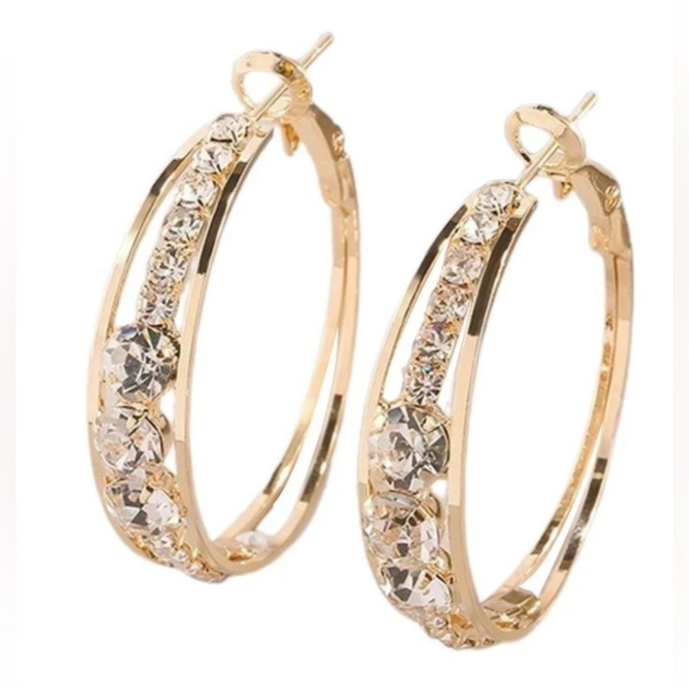 Gorgeous Inlaid CZ Hoop Earrings